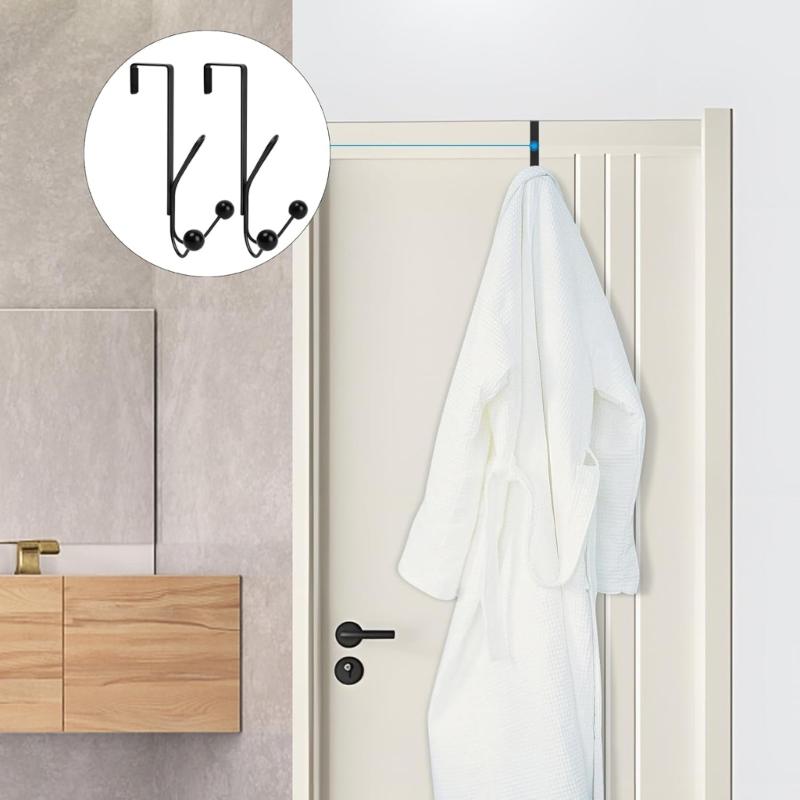 4Pcs Over Door Hooks Featuring Protective Sponge Inserts Fit Door 1.2 To 1.4 Inches Wide Metal Construction Rust Proof