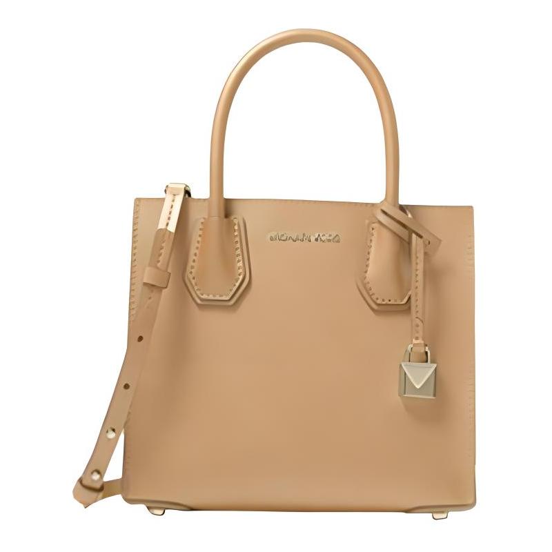 MICHAEL KORS Mercer solid color simple logo cowhide lock accordion bag shoulder crossbody bag women's camel