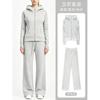 Womens Winter Warm Fleece-Lined Hoodie Wide-Leg Pants Set Casual Streetwear Outfit With Gold Zipper