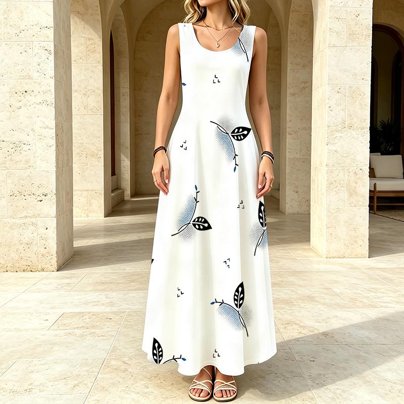 U-Neck Sleeveless Maxi Dress,Loose Fit,Comfortable & Breathable Fabric,Versatile for Beach Vacation,Daily Wear,Flattering for Most Women