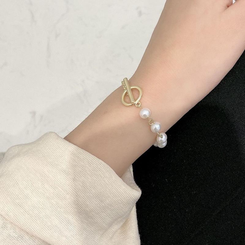 Japan and South Korea Simple Imitation Pearl Splicing Bracelet Asymmetrical Fashion Bracelet Internet Celebrity Ins Style Bracelet Women's Bracelet
