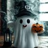 Ghost Statue Solar/Battery-Powered Weather Resistant Resin Whimsical Ghost Pumpkin Design Ornament Halloween