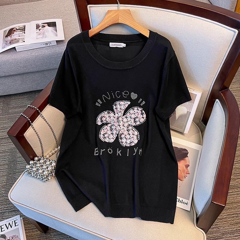 Plus Size Women s Ice Silk Knit Slimming Summer Top - Short Sleeve T-shirt 2XL