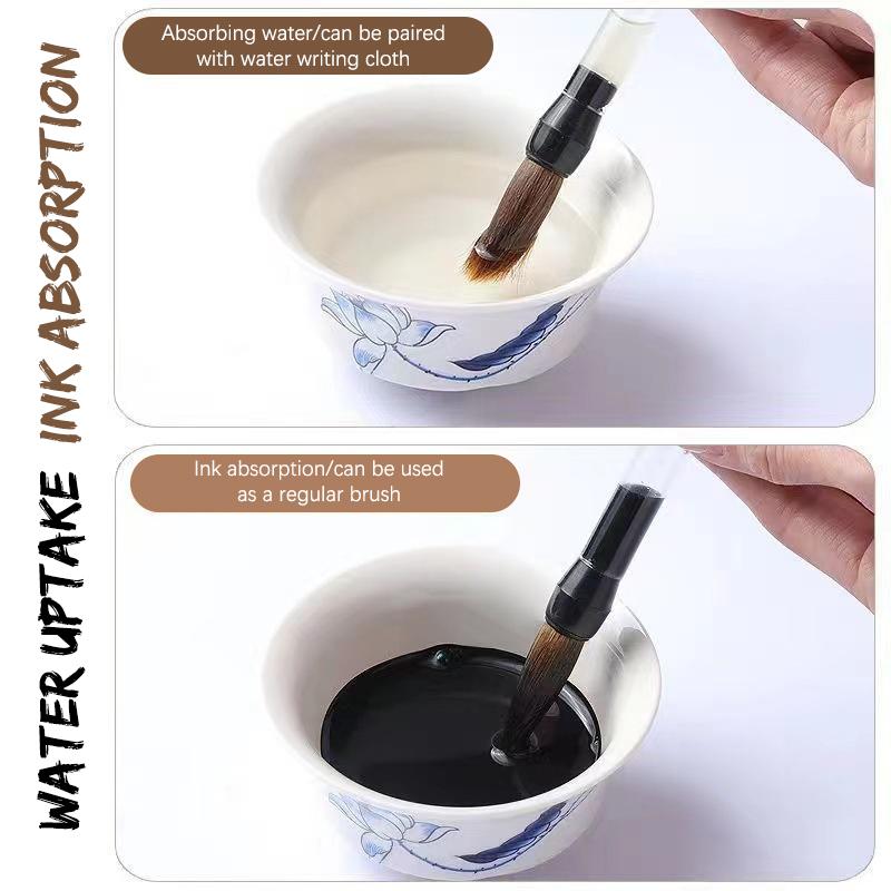 3 Pcs Calligraphy Brush Set Water Storage Paint Brush Pen Automatic Suction Ink Wolf Hair Baiyun Soft Round Point Writing Brush