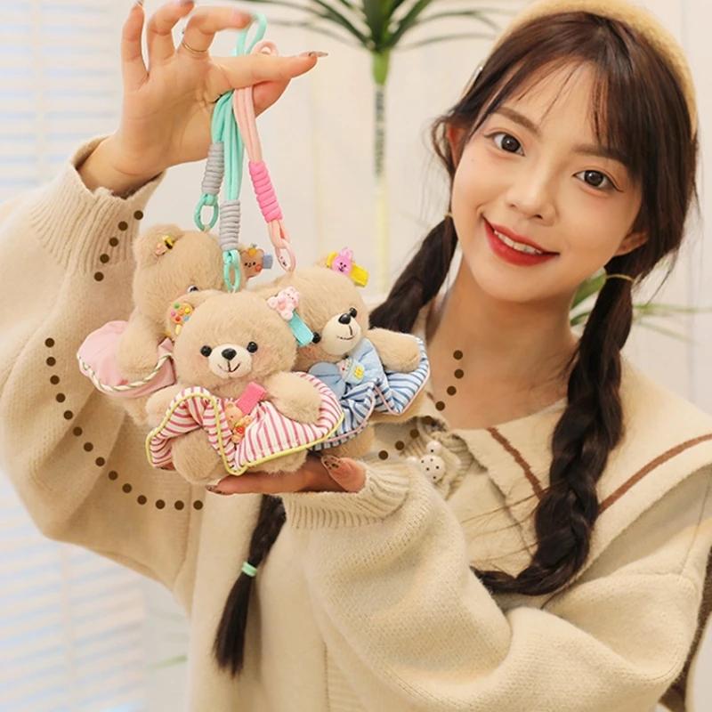 13Cm Sweet Cute Plush Bear Trinkets Rabbit Key Ring Fashion Jewelry Keychain Bag Pendant Birthday Gift Bag Decor