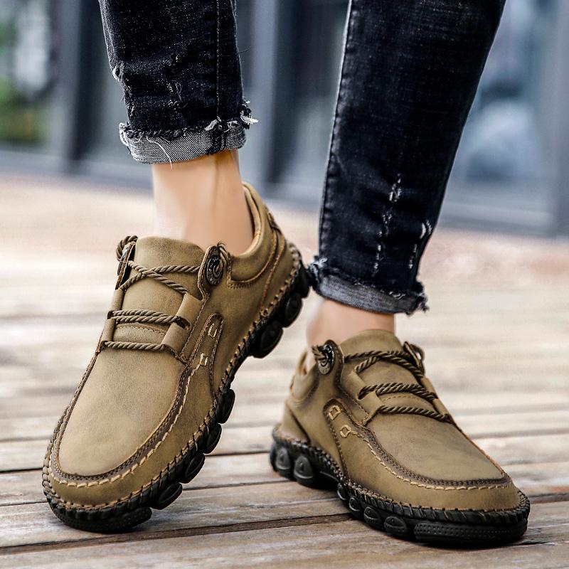 

Мужские зеленые походные ботинки, мокасины, обувь для вождения, повседневные лоферы, кожаные туфли ручной работы для активного отдыха, широкие туфли для отца 48 хаки