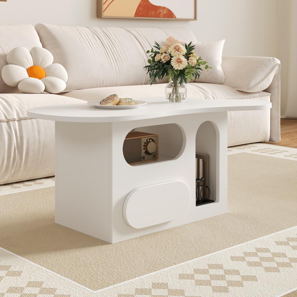 Coffee table with drawers, cloud-shaped coffee table with open storage compartments, high-quality materials. 97*45*43.5cm