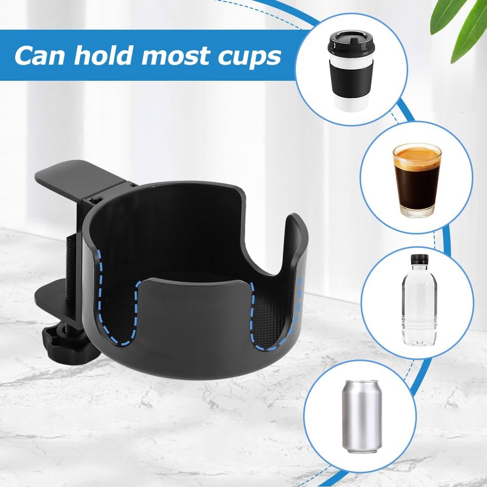 Desk Cup Holder Clamp W/Desk Hook,Large Anti-Spill Cup Holder Clamp, Easy to tall Table Cup Holder,Desk Drink Bottle Holder for Coffee Mups,Water