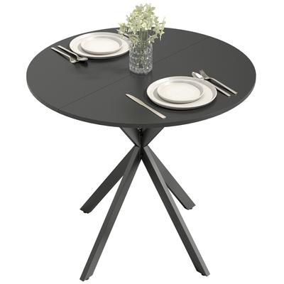 Round Kitchen Table, 80 Cm, Compact Tabletop, Chipboard, Metal, Black