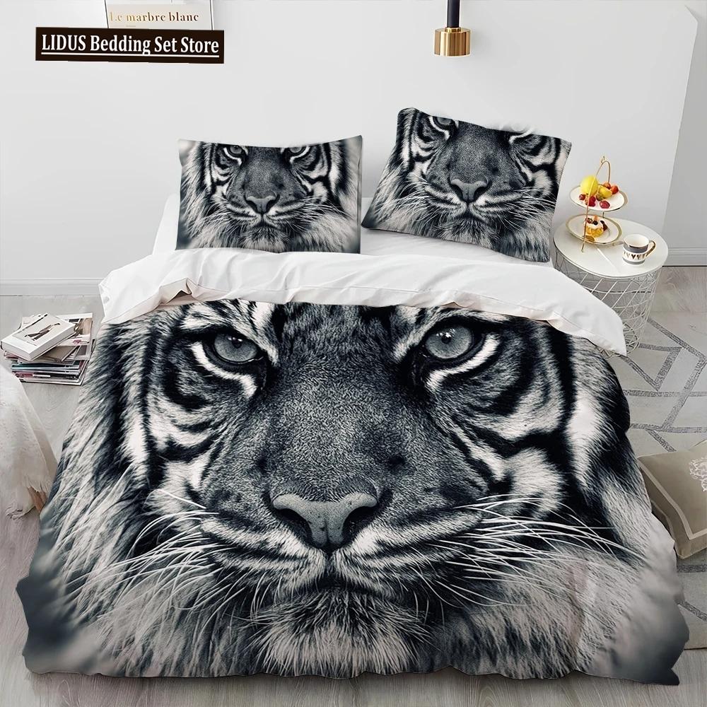 3D Tiger Leopard Wolf Animal Luksusa gultas veļas komplekts, Segas segas gultas komplekts Segas pārvalks spilvendrāna, Karaļa izmēra gultas veļas komplekts