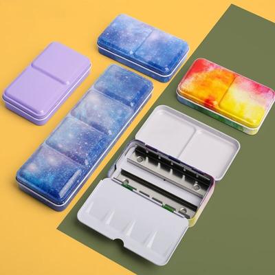 Starry Watercolor/Oil/ Acrylic Paints Tins Box Empty Palette Painting Storage Paint Tray Box with Half Pans For Art Supplies