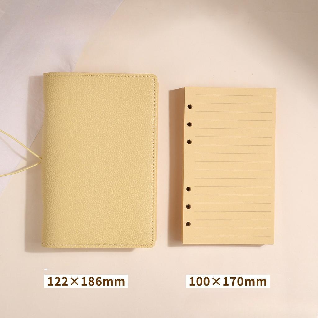 A6 Soft Pu Binder PU Clip-on Notebook Leather Loose Leaf Notebook Cover with Craft Line Notebooks Journal Stationery