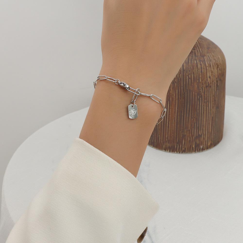 Trendy 18K Gold-Plated Titanium Steel Letter Tag Bracelet for Women