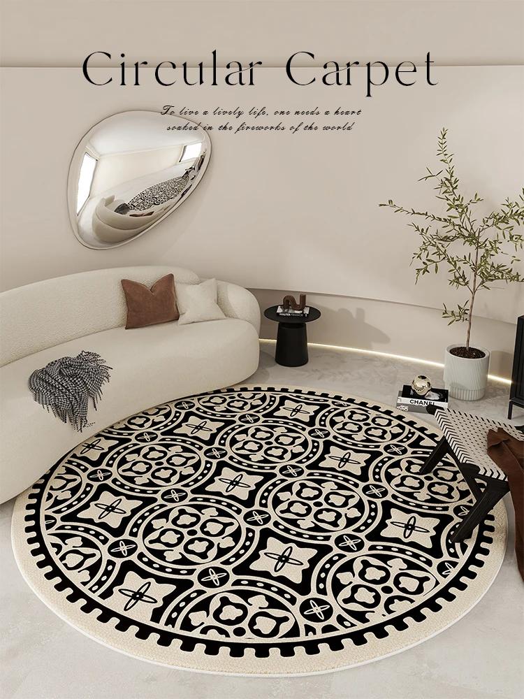 Light Luxury Round Shape Living Room Decoration Rug Cream Style Rugs for Bedroom Home Soft Under Desk Carpet Thick Non-slip Mat