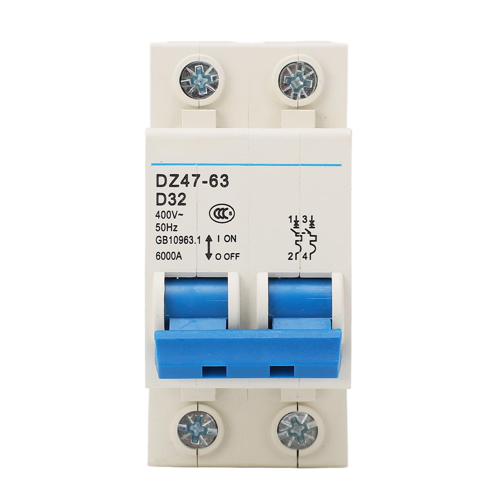 

2P Мініатюрний автоматичний вимикач Компактний автоматичний вимикач для монтажу на DIN-рейку Відключаюча здатність 6000А 400В