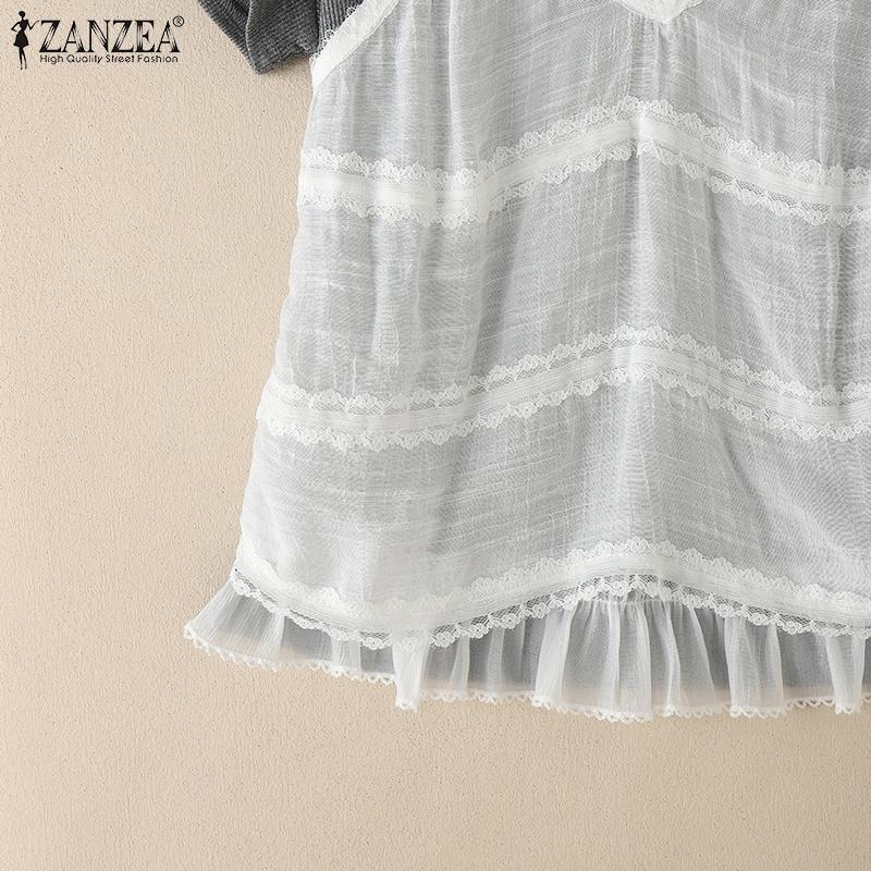 ZANZEA Women Summer Round Neck Patchwork Short Sleeve T-Shirts