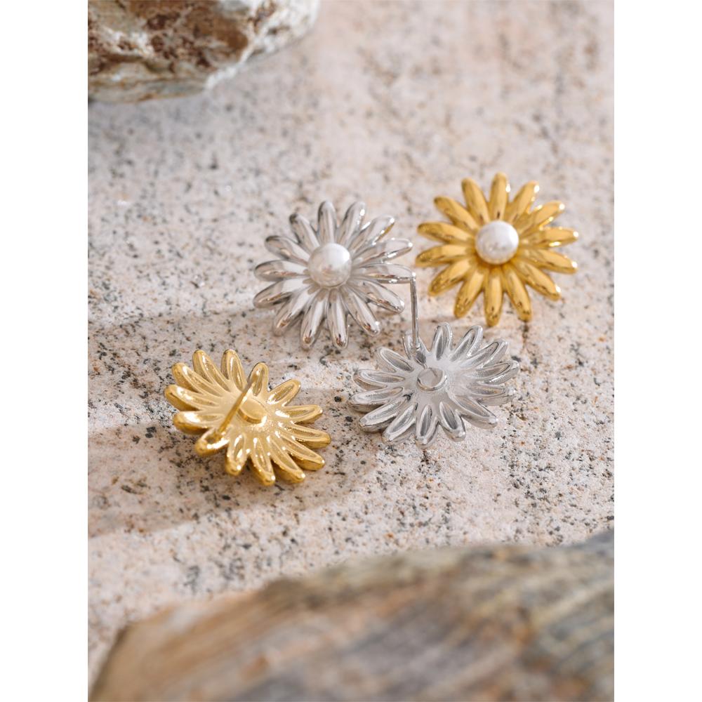 Eetit Popular Stainless Steel Pearl Flower Daily Stud Earrings Prevent Allergy Metal Summer Chic Versatile Jewelry 2025