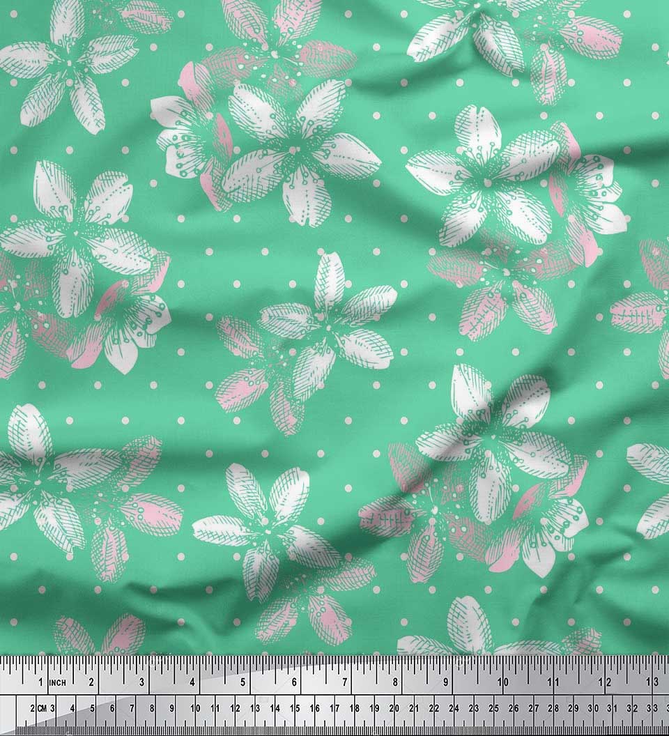 

Японська креп-атласна тканина Soimoi Dot & Blossom Тканина для рукоділля з друкованими квітами на метри 42 дюйми 42 Inch Wide - Poly Crepe зелений