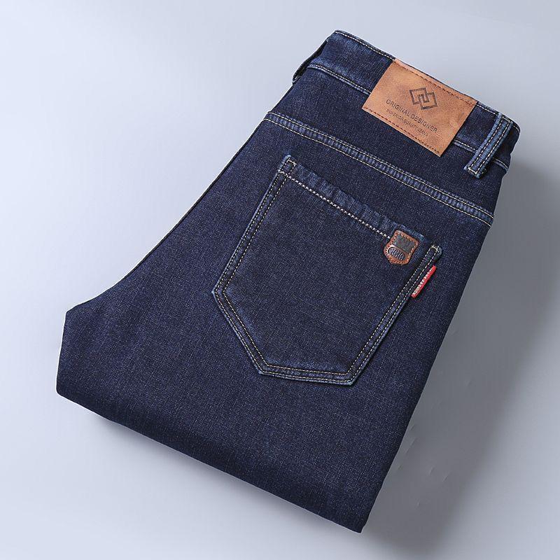 Men's Elastic Straight-Leg Thickened Jeans with Velvet Lining for Autumn and Winter