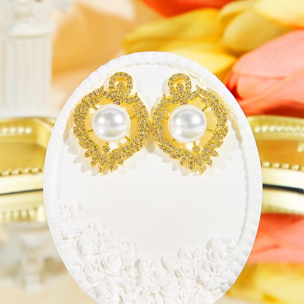 CMM Elegant CZ Zircon Artificial Pearl Earrings Party Banquet Wedding Woman Golden Silvery Jewelry Bride Matching Accessories