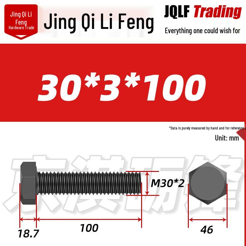 12.9 Grade Black High-Strength External Hex Bolt, Medium Tooth, Full Thread, M10-M36