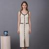 New Russian European and American Women's Vest-style Dress Contrasting Colors Single-row Multi-button Slit Long Knitted Dress