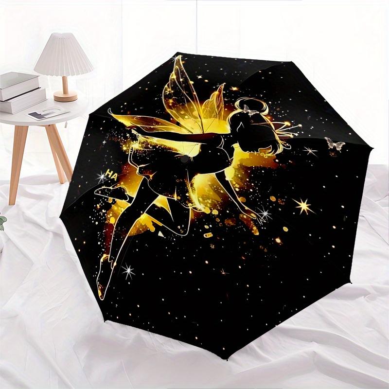 Disney Tinker Bell, Sparkle Automatic Open/Close Umbrella - Cute Umbrella with Cute Design, Portable 3-Fold Compact Umbrella for Men & Women