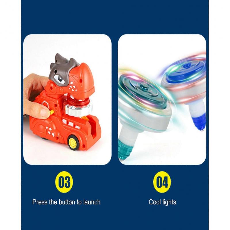 Dinosaur Car Toy Luminous Colorful Lights Multifunctional Dinosaur Truck Toy with Spinning Top for Children - Red