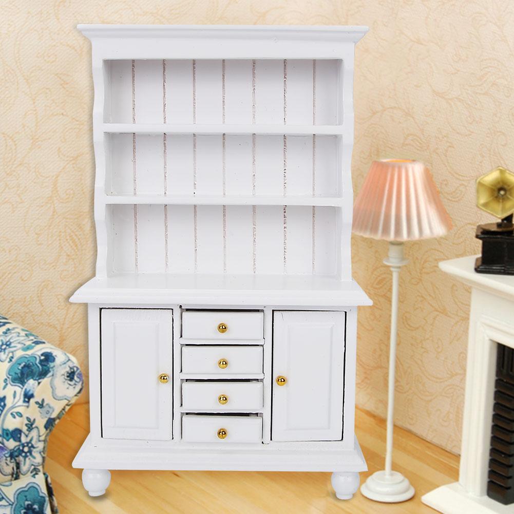 1:12 Doll House Accessories Wooden Three Layers Cabinet Simulation Furniture(White)