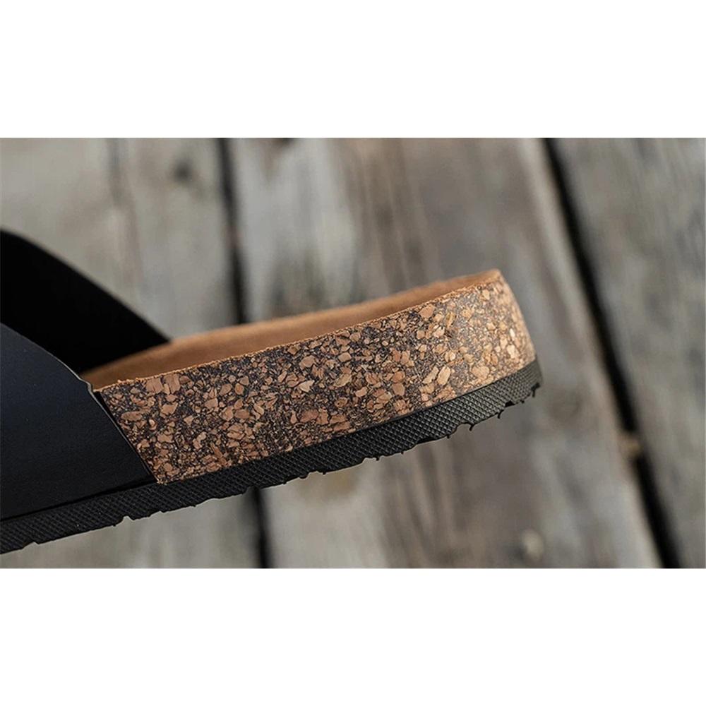 Daily Wear Flat Cork Slippers Double Buckle Open Toe Beach Sandals