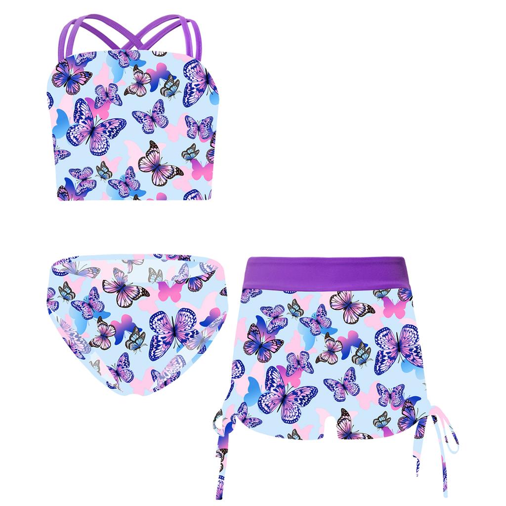 Bikini med shorts Flickset Tankini Top Hotpants Simshorts 3-delad Hawaii baddräkt Crossover Sports BH Bikinitromlar