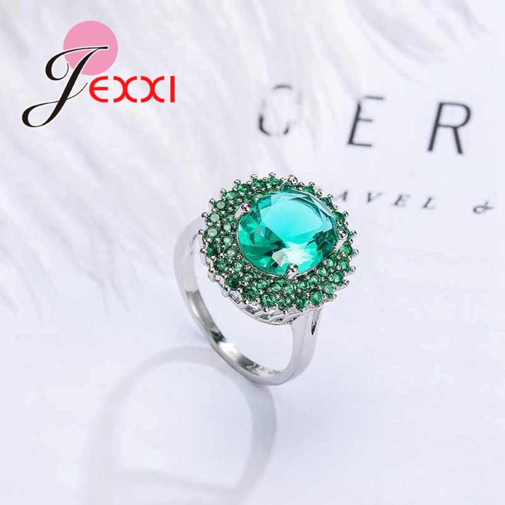 Trendy Wedding 925 Sterling Silver Rings For Brides Green Cubic Zirconia Crystal Bands Style Proposal Ring Women Jewelry