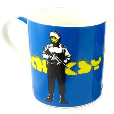 [Q8816] - Kubek porcelanowy „Banksy” niebieski (uśmieszek policji) - 90x85 mm