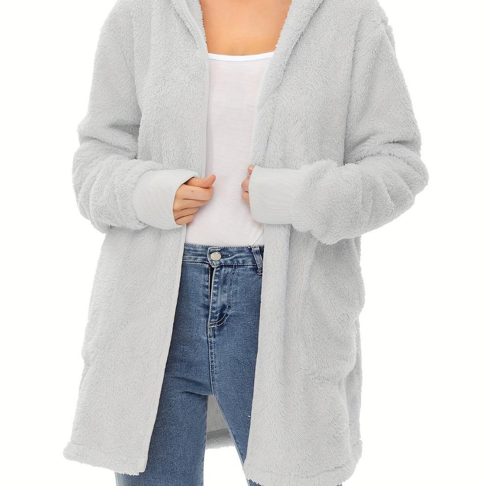 New Style Warm Women's Double-sided Plush Hooded Cardigan with Drawstring Pockets and Windproof Jacket