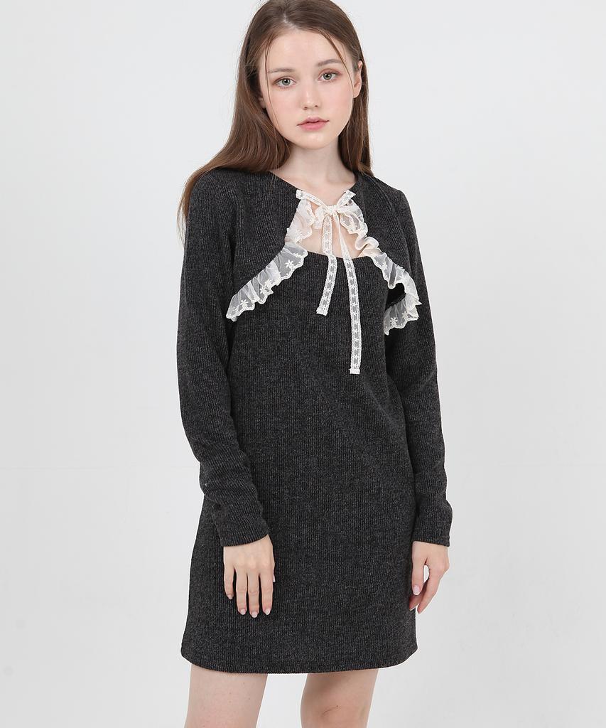 CATTLINE Feminine Frill Lace Knit Dress