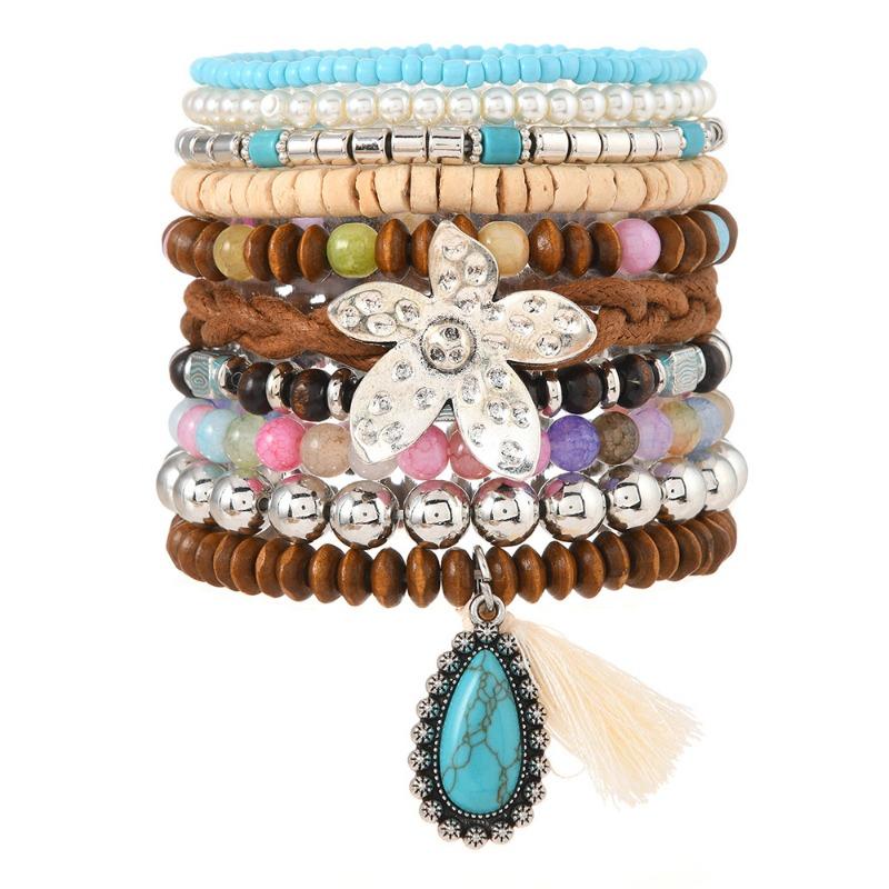 10/set, Multi-layer Beaded Bracelet, Elastic Rice Bead Bracelet.