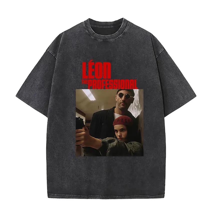 Retro vypraná trička s motivem filmu Leon: Professional Pánské Klasické Gotické Krátký Rukáv 100% Bavlna