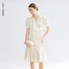 Langzi V-Neck Jacquard Puff Sleeve Midi Dress