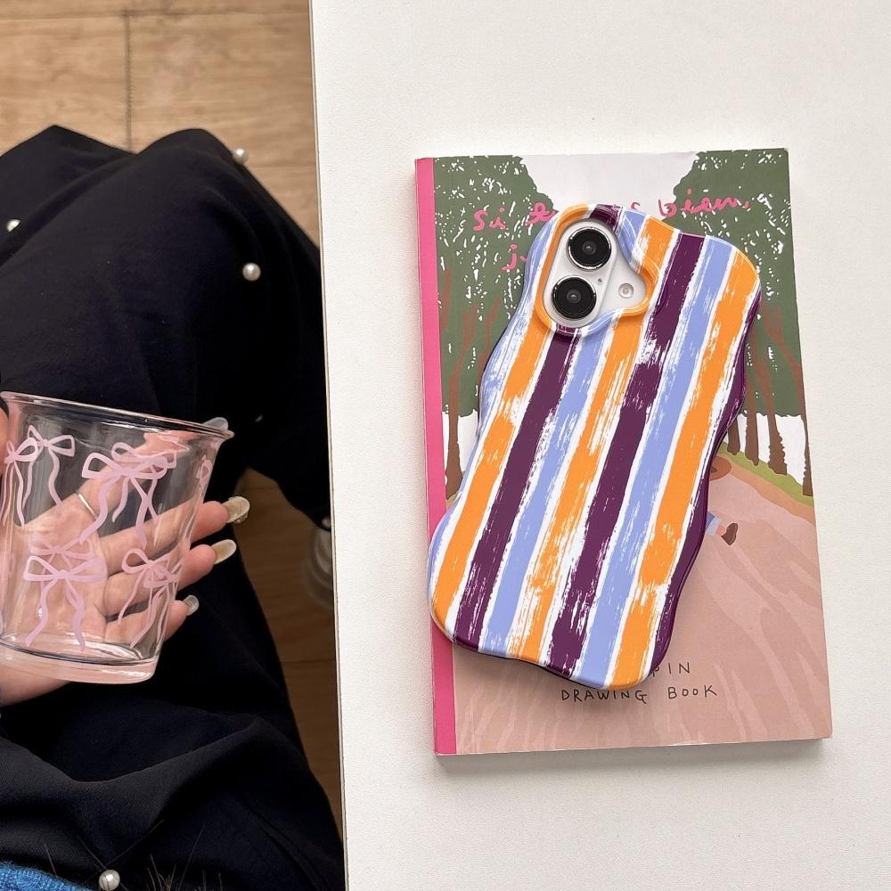 Fashion Graffiti Striped Color Blocked Phone Case For Iphone 16 15 14 13 12 Pro Max Wave Border Frame Protect Shockproof Cover