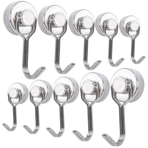

Set of 10 Super Strong Neodymium Magnet Hooks, Stainless Steel, Rust-Resistant, Wall-Mounted, 20mm Diameter, Suitable for Classrooms, Entryways, Kitch