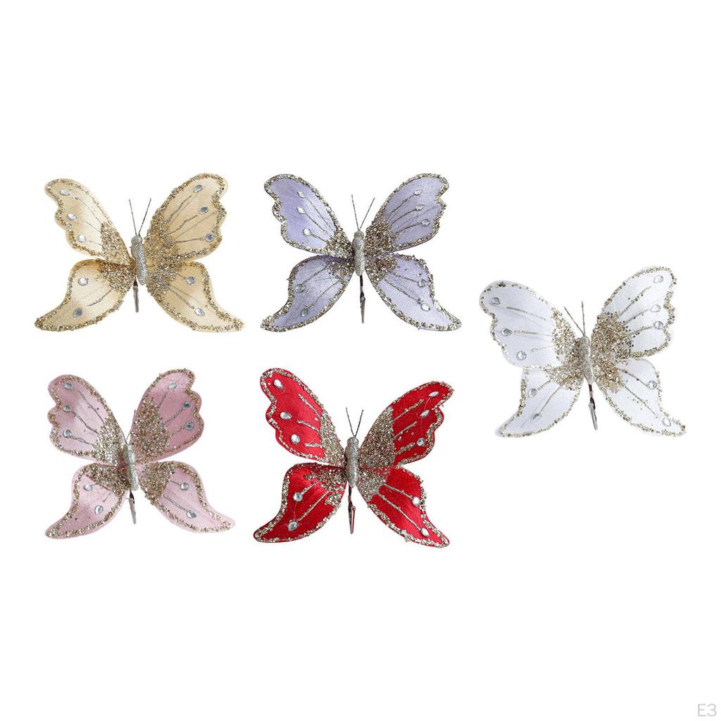 Butterfly Clip Christmas Ornament Artificial Centerpiece Glitter Decorative for Crafts