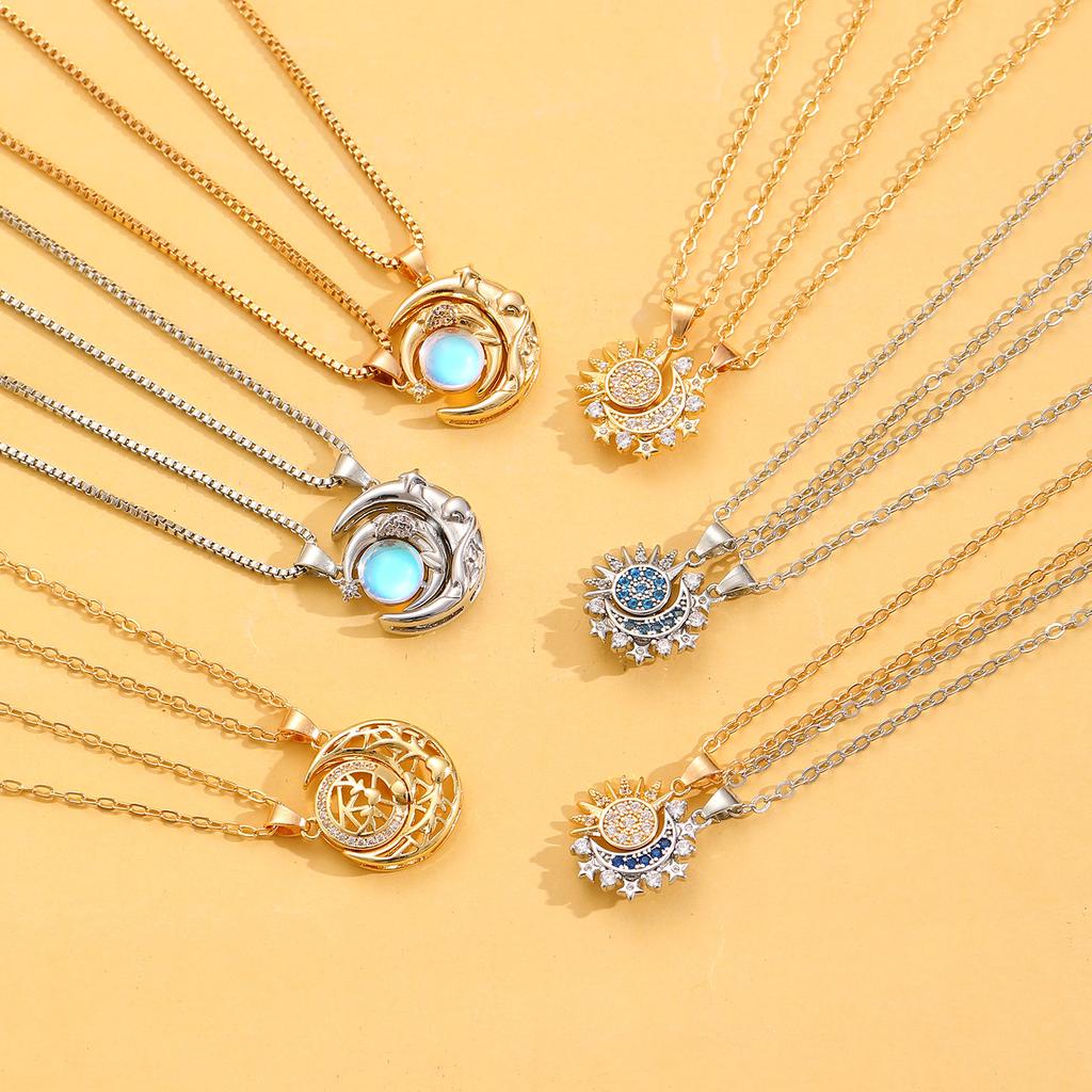 Magnetic Sun Moon Couple Necklace Fashion Versatile High-End Clavicle Chain Gift for Best Friend Silver