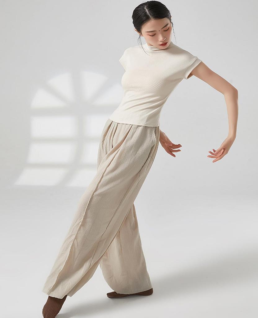Yuoku Short Sleeve Ballet Blouse with High Stretch Top for Practice and Classical Ballroom Dance Costume High Women's Neck, Lessons, Dance, (Size L,