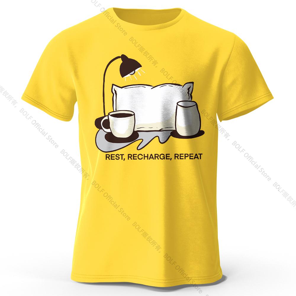 Men's Rest Recharge Repeat Printed T-Shirt 100% Cotton Oversized Motivational Graphic Tees for Women Summer Tops Athleisure