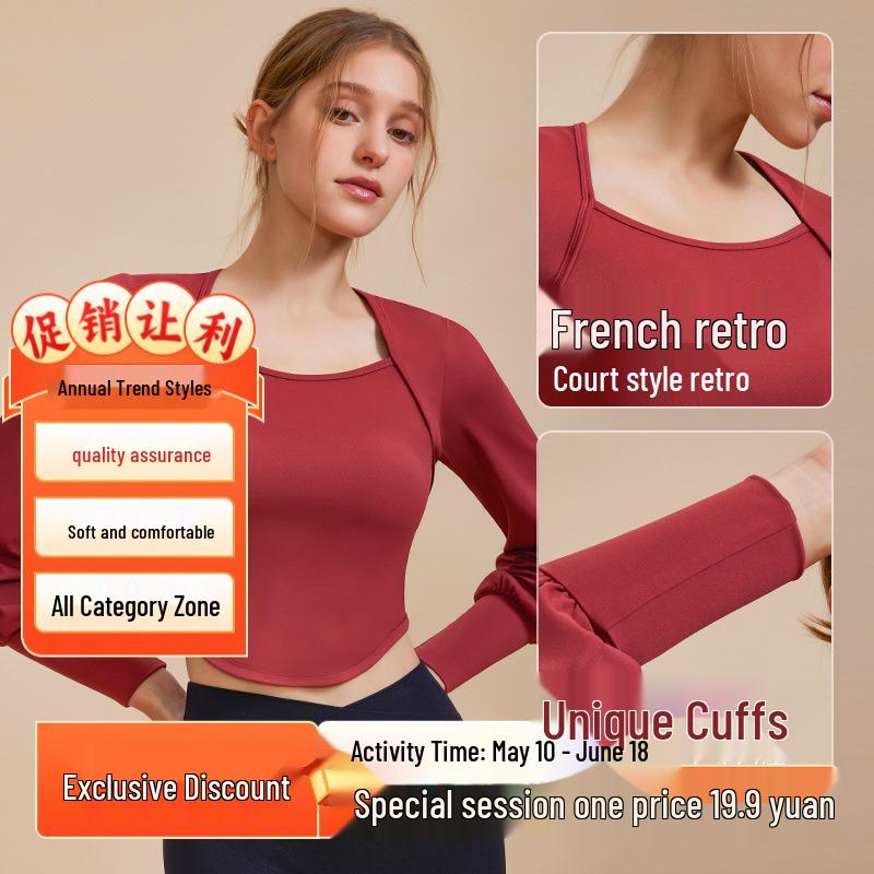 

Women s Long-Sleeve French Court Yoga & Running Slimming Cover-Up Large