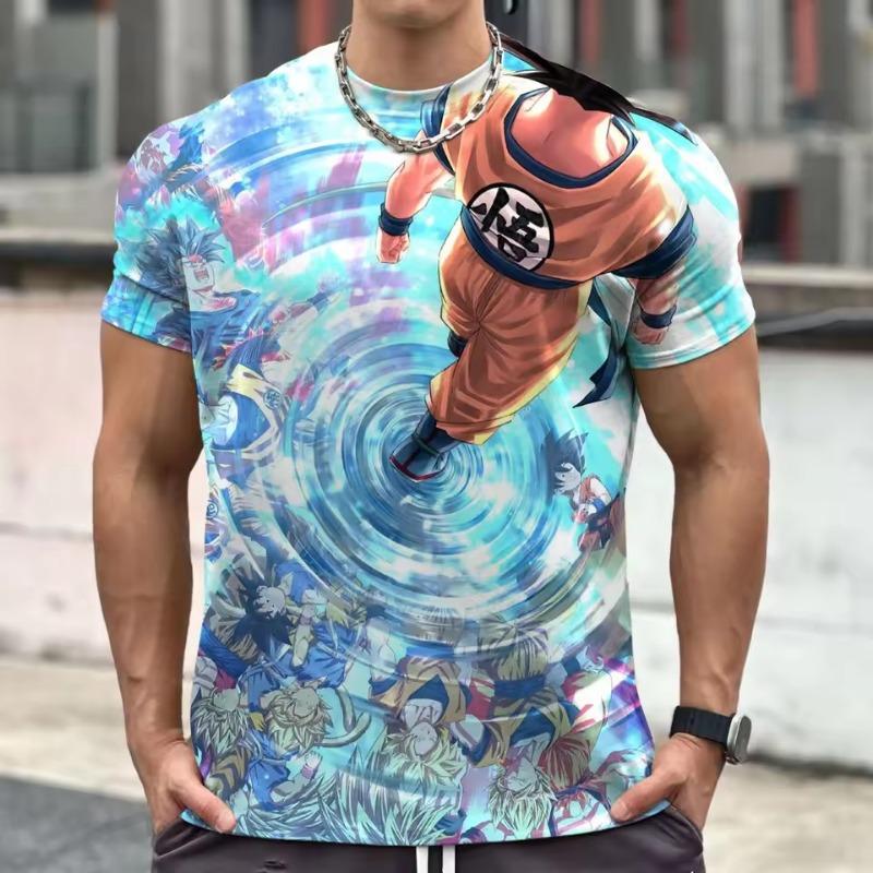 Men's Cartoon Anime Style Pattern 3D Print Round Neck Short Sleeve T-shirt Casual Summer T-shirt Suitable Daily Wear And