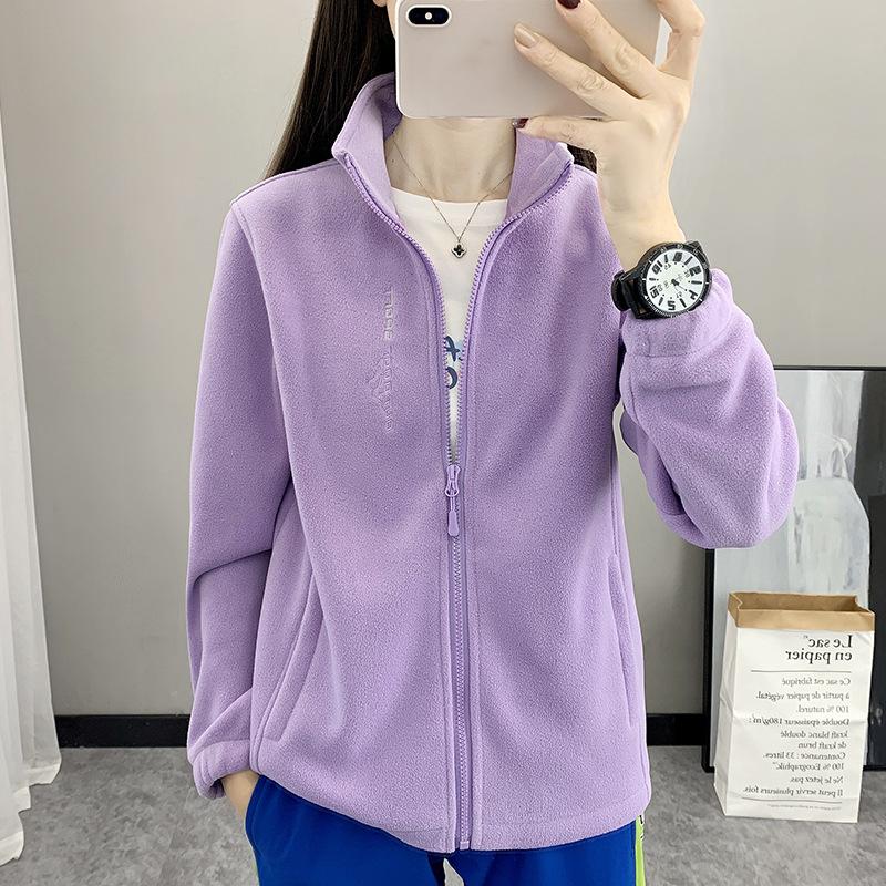 Winter Fleece Hiking Jacket Women Thicked Climbing Running Sweatshirt Double Side Zipper Stand Collar Sport Coat