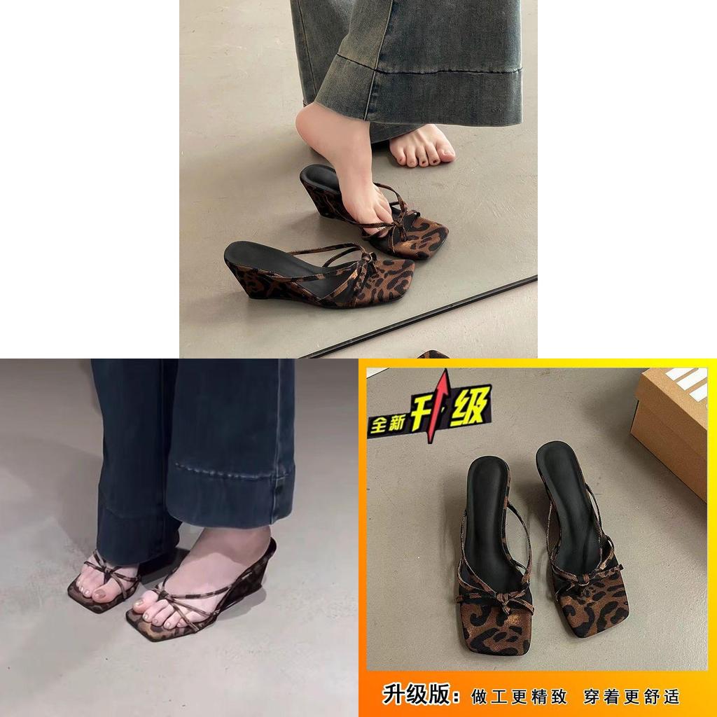 Human Footwear Leopard Pattern Open Toe Pu Flat Sandals For Womens Summer Comfort