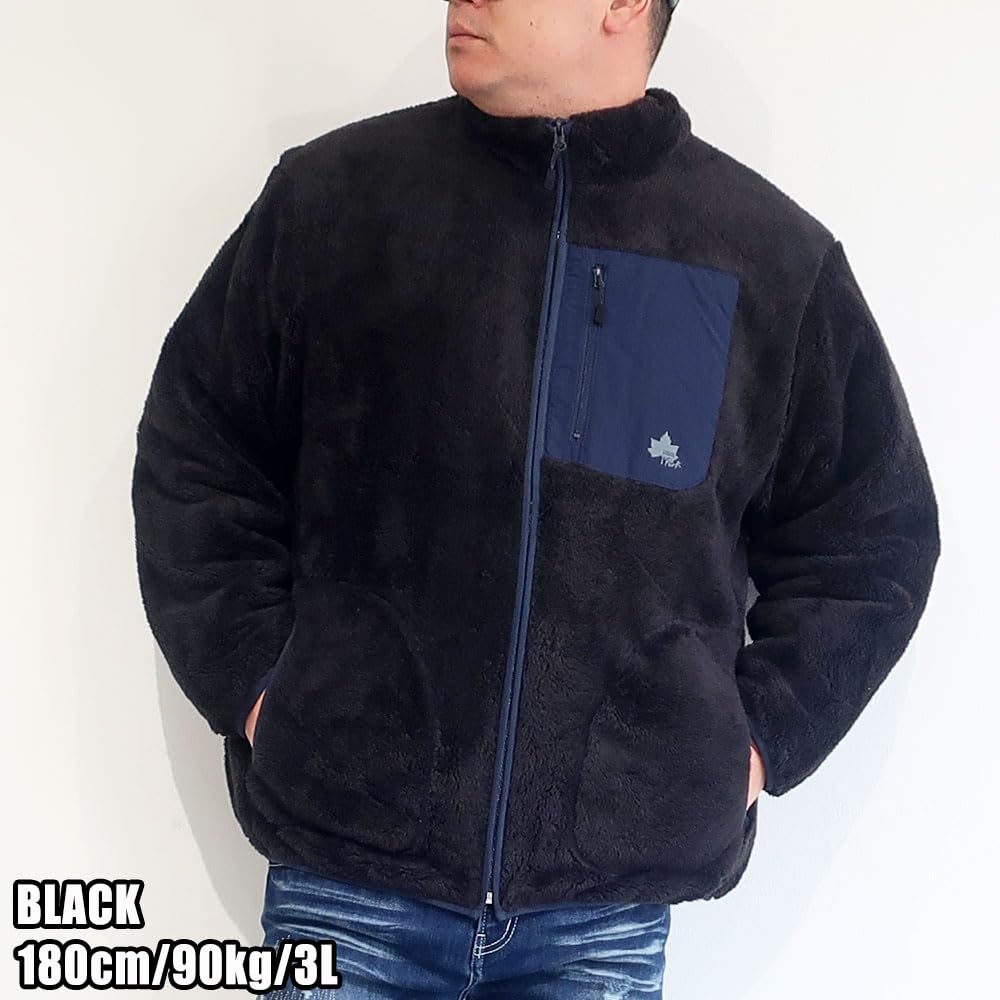 LOGOS park Men's Plus Size Brand Outerwear, Boa Fleece, Nylon Mountain Stand, LOGOS Park, Sizes 3L, 4L, and 5L, 10001659 (5L, Brown)