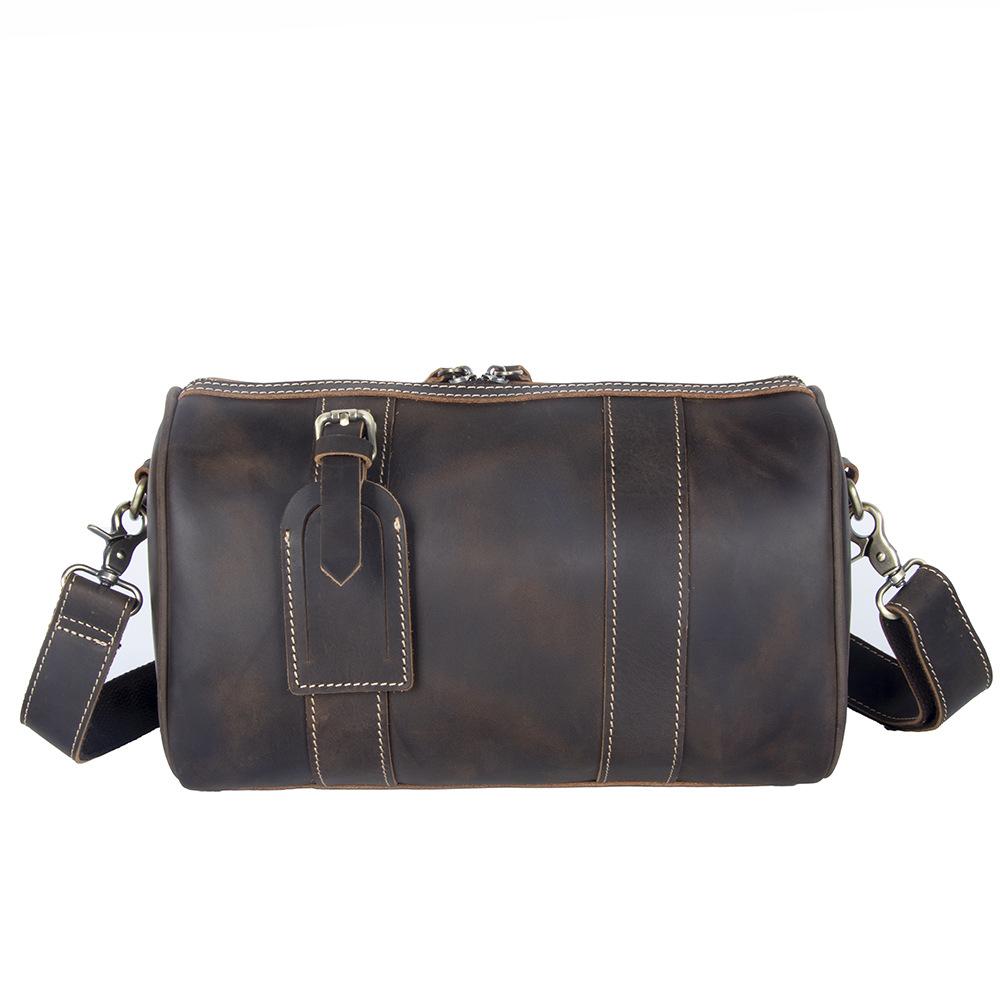 Retro Crazy Horse Leather Crossbody Leather Men's Bag Round Bucket Bag Single Shoulder Bag Large Capacity Outdoor Travel Leisure Backpack
